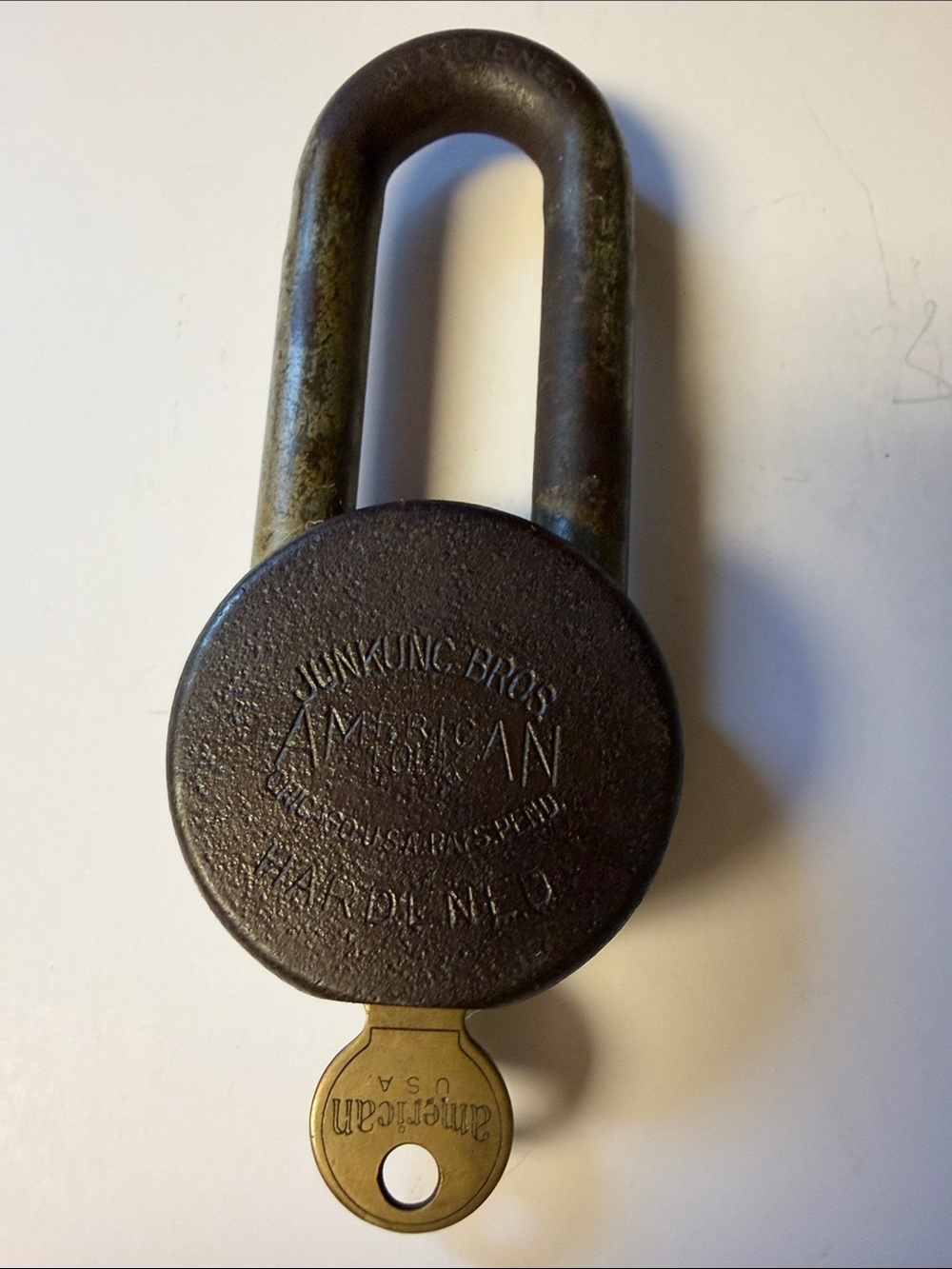 JUNKUNC BROS. Vintage Padlock USA Chicago Pat. Pending With Key